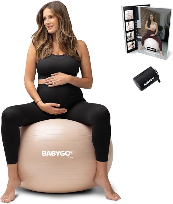 BABYGO Birthing Ball - Pregnancy Yoga Labor & Exercise Ball & Book Set Trimester Targeting, Maternity Physio, Birth & Recovery Plan Included Anti Burst Eco Friendly