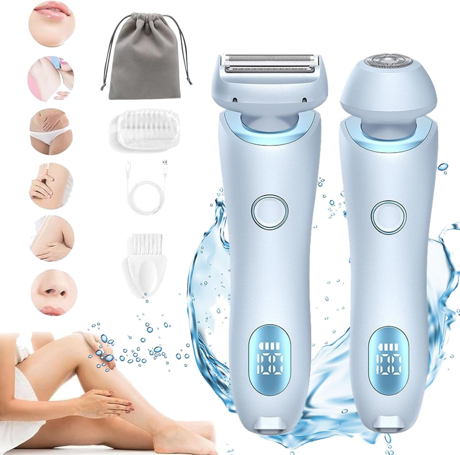 Velvix Smooth Shave Razor, 2 in 1 Electric Razor, Silk Glide Pro Shaver, Wet Dry Operation, for Face Legs Underarms Bikini Blue
