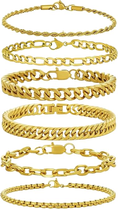XIANNVXI 6pc Silver/Gold/Black Stainless Steel Bracelets for Men Gifts