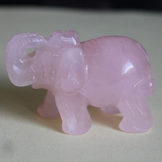 2'' Hand Carved Mixed Gemstone Crystal Elephant Figurine Animal Statue Carving (Rose Quartz)