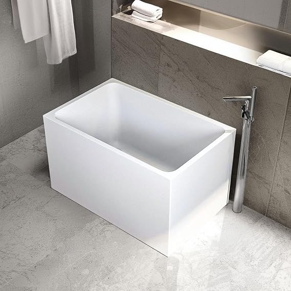 43" Acrylic Freestanding Bathtub Contemporary Free Standing Tub Spacious Rectangle Soaking Bath Tub with Chrome Overflow & Pop-Up Drain, Gloss White