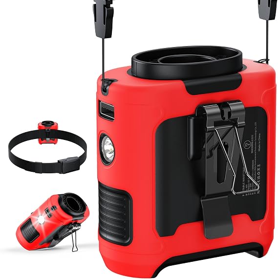 2026 Upgrade Portable Waist Fan Clip on 10000mAh Body Wearable Belt Clip Fan Undershirt Personal Cooling Neck Fans with 5 Speeds Flashlight&Power Bank 40H Cooling For Outdoor Camping Travel (Red)