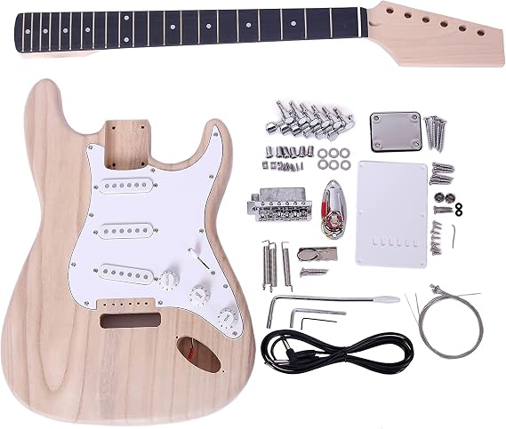 ST Style DIY Electric Guitar Kits,Paulownia Body,Maple Neck and Composite Ebony Fingerboard, S-S-S Pickup Configuration,Natural