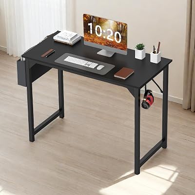 Computer Desk with Storage Bag and Headphone Hook, 31 in Small Home Office Writing Study Desk Modern Simple Style PC Table for Youth Student Adult 30 Inches Black