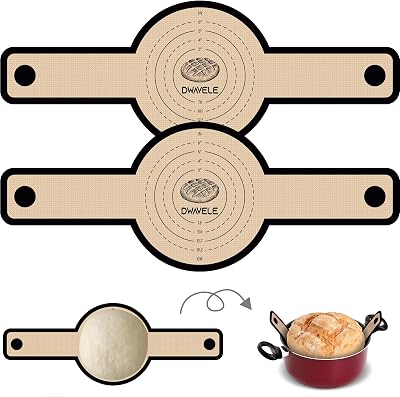 Silicone Bread Sling for Dutch Oven, Non-Stick & Easy to Clean Bread Baking Mat Set, 2 Pcs Reusable Bread Sling with Long Handle to Transfer Sourdough Black, 2PCS Round