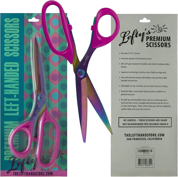 Leftys Left Handed Scissors - Stainless Steel Durable Blades - Great for Sewing, Cutting Fabric, Kitchen, General Purpose, School items - Gifts for Left-Handed People, Adults, Student, Men and Women