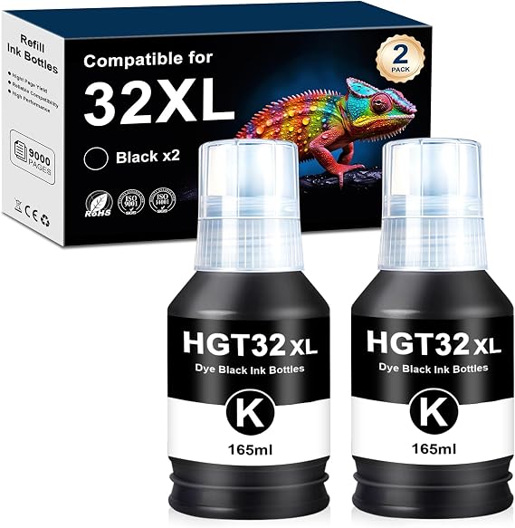 Compatible 32 XL Ink Refill Replacement for HP 32XL Black Ink Bottle 2 Pack