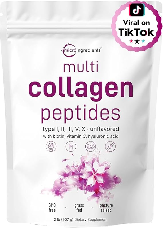 Micro Ingredients Multi Collagen Peptides Powder, 2lb (82 Servings)