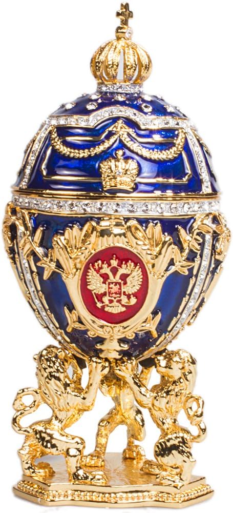 AKM Lions & Saint Basil's Cathedral Faberge Style Musical Easter Egg Jewelry Ring Holder Box
