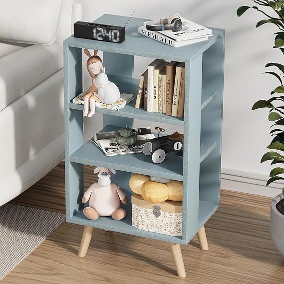Aenuert Night Stand, Blue Nightstand, Modern End Table with Open Storage, 3-Tier Nursery Bedside Table for Small Space, Living Room, Bedroom