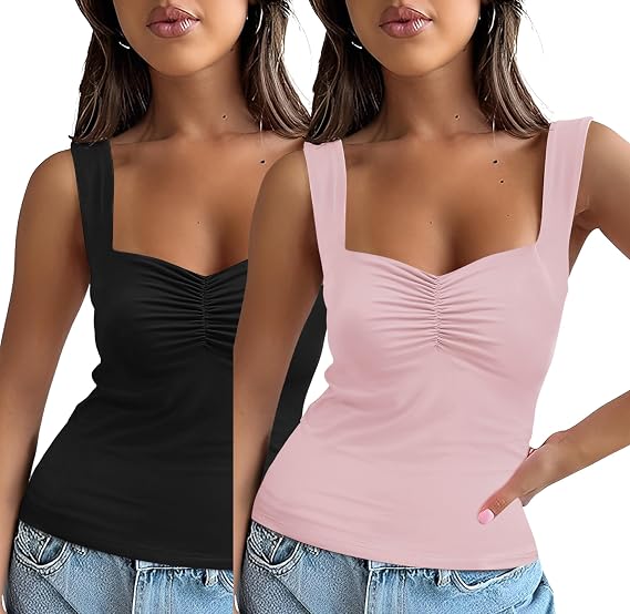 Micoson Womens Tank Tops Summer Sweetheart Neck Sleeveless Strappy Backless Y2K Tops Casual Basic Cami Shirts