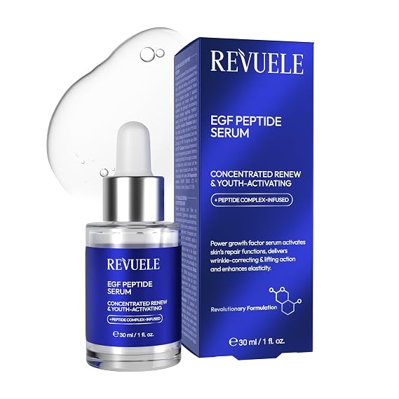 REVUELE EGF Peptide Serum 1.01 fl.oz (30 ml) | Advanced Face Serum with EGF Complex, Peptides & Hyaluronic Acid | Smooths Wrinkles, Firms Skin & Boosts Elasticity Anti-Aging Treatment