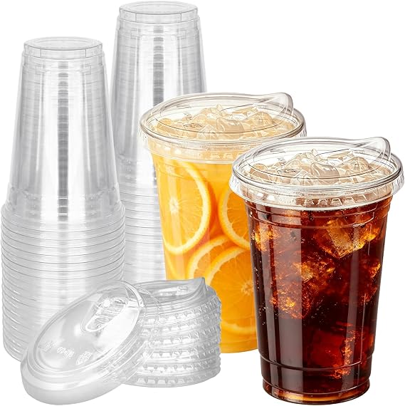 Qinsihwn 24 oz Clear Plastic Cups with Lid,25 Pack Disposable Iced Coffee Cups with Strawless Sip Lids,To Go Cups for Juices,Smoothies,Cold Drinks for Party,Event