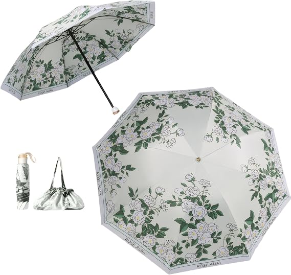 UPF50+ Umbrella with a Handbag UV Protection Portable Lightweight Waterproof Double Layer Sunshade Enhanced Windproof Design Retro Classical Flower Vintage Style for Women Travel