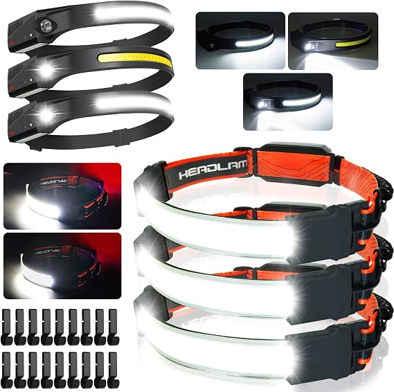 LED Headlamp Rechargeable Head Lamp, Bright Wide Beam Headlight Flashlight Light