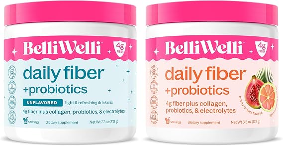 Belli Welli Daily Fiber Supplement for Women & Men Bundle Premium Fiber Powder from Organic Acacia with Added Collagen, Electrolytes & Probiotics No Bloat, Constipation & Gut Health Support