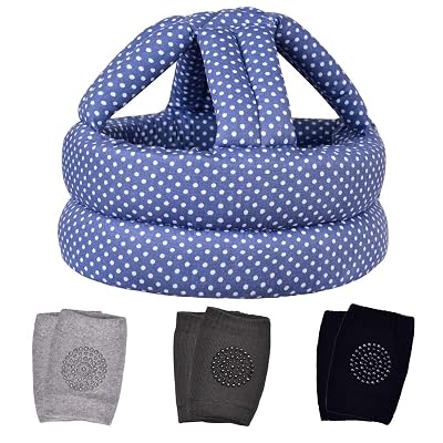 TORASO Baby Helmet & Baby Knee Pads for Crawling,Infant Helmet & Walking Baby Helmet,for Age 6-36 months,Blue DotsAA