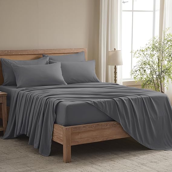 King Size Sheets Set - 6 Piece Luxuriously Soft & Cooling Sheets King Size - Ultra Soft 16" Deep Pocket King Sheet Set - Fitted Sheet & Pillowcase Sets (King Dark Grey)