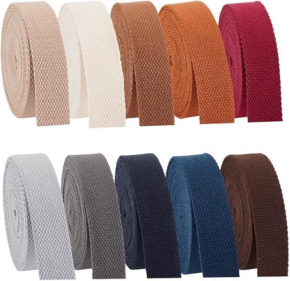 PH PandaHall 38 Yards Cotton Webbing 1 Inch Polyester Cotton Webbing Straps 10 Colors Bag Handles Belt for Tote Bag Purse Strap Cloth Belt Making Outdoor Supplies DIY Crafts