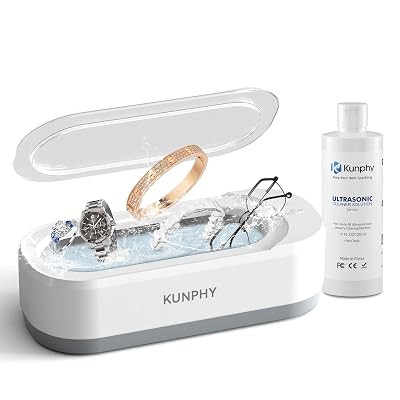 KUNPHY Sonic Jewelry Cleaner, Professional Sonic Cleaner Machine 46kHZ 12 oz, Glasses Cleaner for Retainer, Jewelry, Ring, Silver, Dentures
