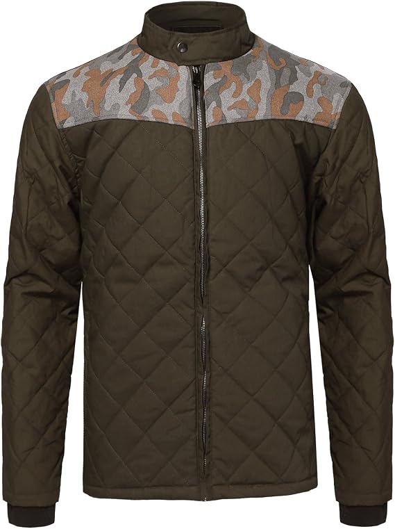 Men's Classic Long Sleeves Side Pockets Quilted Padded Bomber Jacket