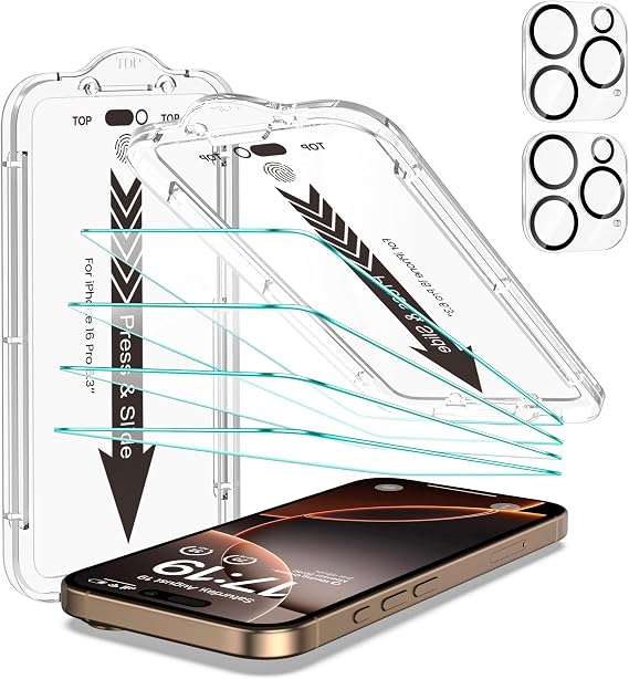 EZ-GLAZ-4+2 Pack for iPhone 16 Pro Screen Protector (6.3") HD Clear