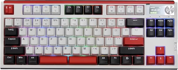 Glacier Skyloong GK87 Pro Lite TKL Layout Wireless/Wired Detachable USB-C Hot Swappable Mechanical Keyboard with Mini Display Screen and Knob, Split Space Bar Compatible (White/Black/Red)