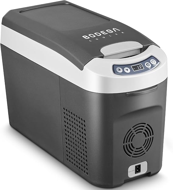 BODEGA BODEGACOOLER 12 Volt Car Refrigerator, 16 Quart (15L) Small Car Fridge, Portable Freezer(-4F~68F), Car Cooler with 12/24V DC for Outdoor, Vehicles, Camping, Travel