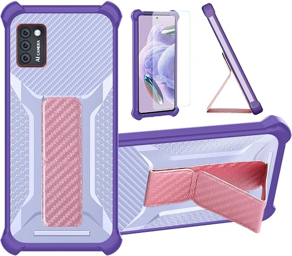 Case Compatible for CUBOT Note 7 Phone Case Cover [with Tempered Glass Screen Protector] Hybrid Case [Folding Support Magnetic] [Frosted Anti-Fingerprint] Purple 