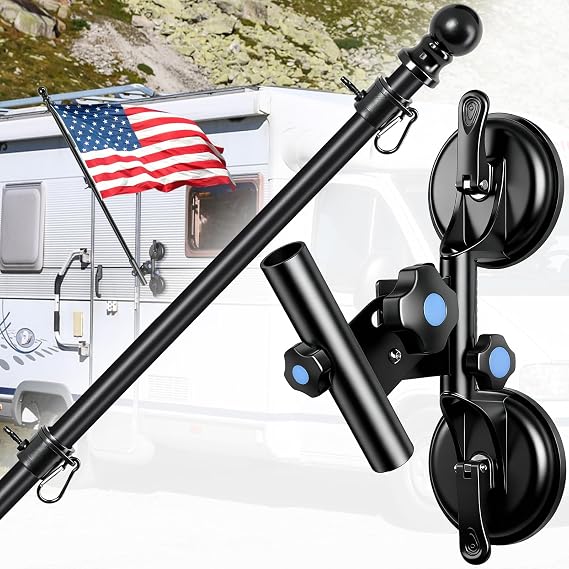 Suction Cup Flag Holder for RV with 5ft Pole, 0-90Angle, No Drill, L