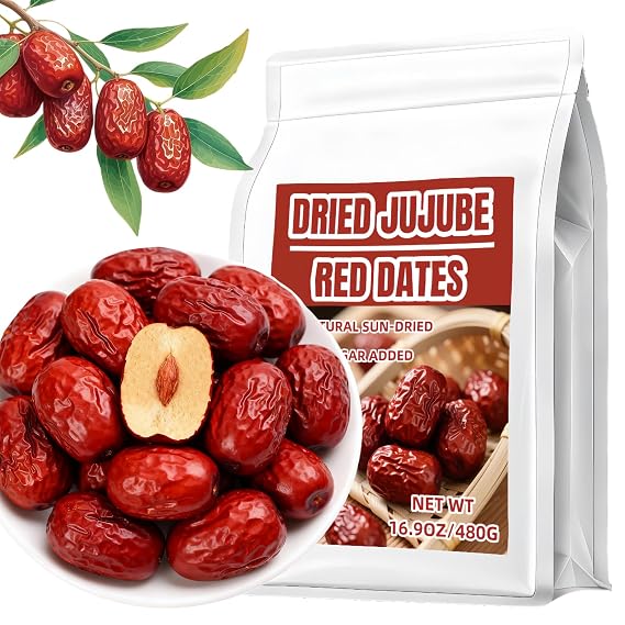 Premium Jujube Dates, Red Dates, 16.9oz(480g), 85-90 Per Bag,Sweet & Chewy