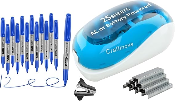 Blue Permanent Markers and Electric Stapler,Including 2000 Staples and 1 Staple Remover
