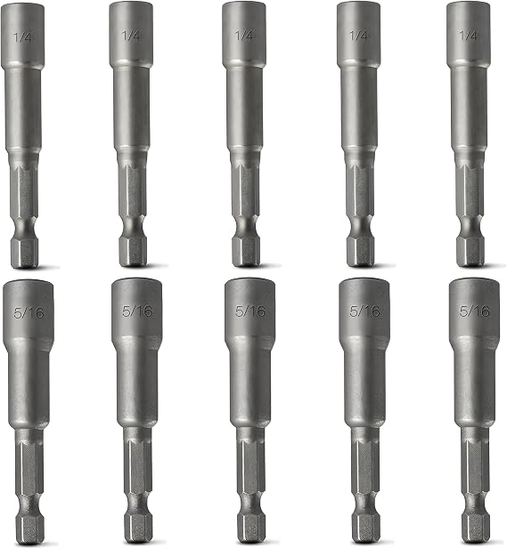 10PCS Magnetic Nut Driver Set for Impact Drill, 1/4'' and 5/16'' Nuts Driver Socket, 1/4'' Hex Shank Power Nut Driver Bit Quick Change Socke Adapter