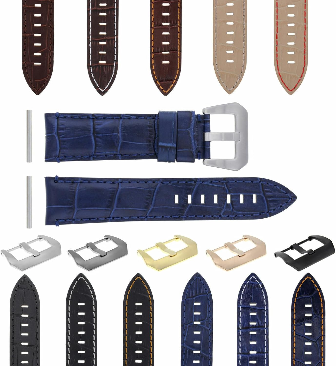 Ewatchparts 22-24MM LEATHER WATCH BAND STRAP COMPATIBLE WITH 40-44MM PANERAI MARINA RADIOMIR GMT WATCH