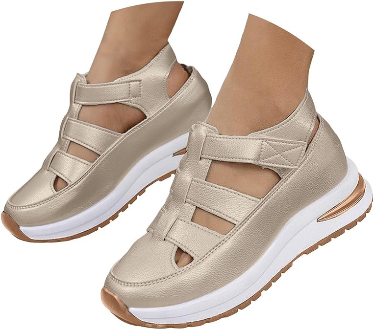 Orthopedic Sandals for Women,Women's Fashion Sneakers Closed Toe Platform Women Hollow Out Wedge Breathable Comfortable Arch Support Walking Dress Plus Size Business Casual Shoes
