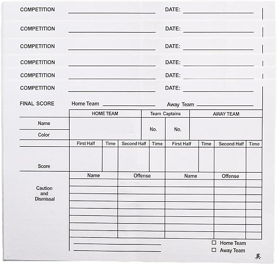 Soccer Referee Score Sheets, 100PCS Score Sheets Red and Yellow Card Accessories