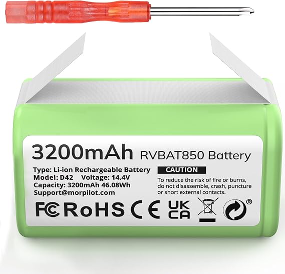 3200mAh RVBAT850 Battery, Battery Replacement for Shark Vacuum, Suitable for Rvbat850 Shark Ion-battery R75, RV761, RV850C, RV1000S, RV1100VL, RV101AE, UR1000SR, RV700_N, RV720_N(2-Prong Connector)