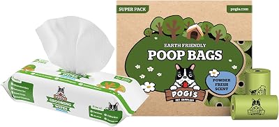 Pogis Poop n Wipe Combo Pack - 450 Doggy Poop Bags & 100 Dog Wipes Bundle