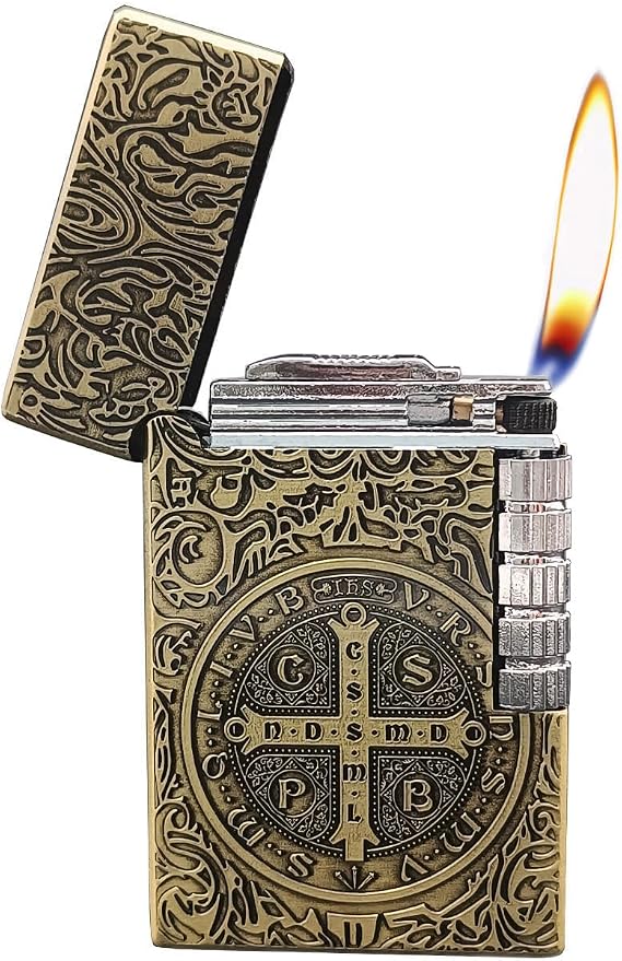 Butane Lighter, Unique Side Wheel Trench Lighter, Refillable Soft Fire Flip Lighters for Men Dad Gift Collect (Butane Not Included) (Bronze)