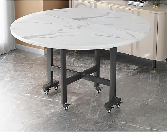 Drop Leaf Tables for Small Spaces, Folding Dining Table, Extendable Butterfly with 6 Wheels, Carbon Steel Bracket, Versatile Collapsible Extension Dinner Desk(180cm)