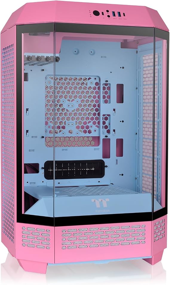 Thermaltake The Tower 300 Bubble Pink 3 Sided Tempered Glass Panel Octagon Style Micro Tower Micro-ATX PC Case CA-1Y4-00SAWN-00 CS9070