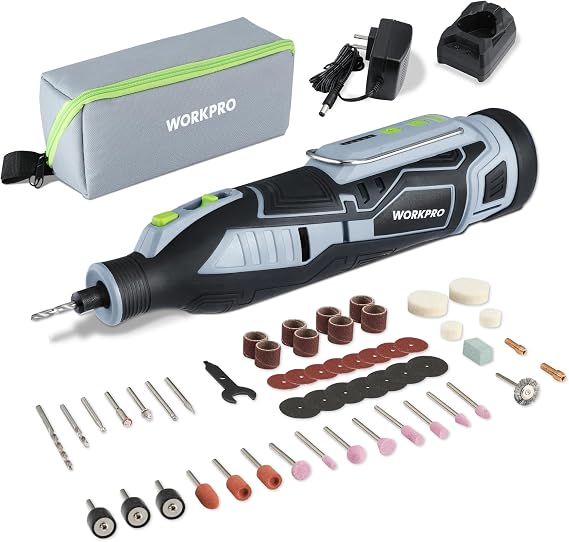 WORKPRO 12V Cordless Rotary Tool Kit for DIY Crafts | 5 Variable Speeds, 114 Quick Change Accessories, for Precision Engraving, Sanding & Polishing Handmade Projects