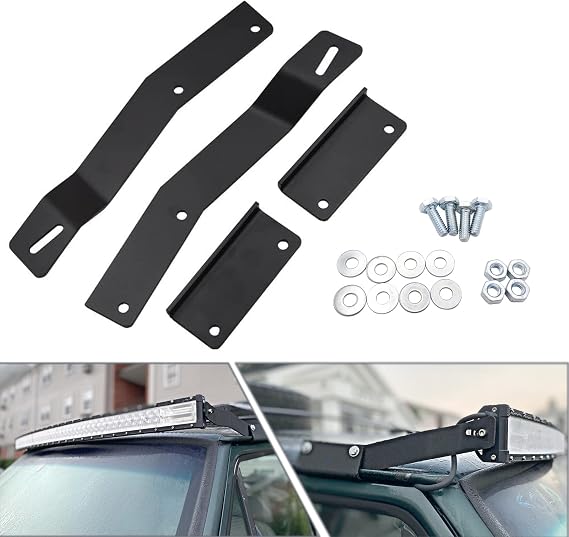 DaSen Roof Mounting Bracket for 50" Curved/Straight LED Light Bar Compatible with Jeep Cherokee XJ 1984-2001 | Front Windshield Light Bar Bracket,Heavy-Duty Steel,Rust Resistant,Black Powder Coated