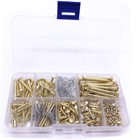 Jiayouy 248 Pieces 9 Types Electric Guitar Screw Kit Guitar Mounting Screws Assortment Box for Electric Guitar Bridge, Pickup, Pickguard, Tuner, Switch, Neck Plate with Springs and Tweezers Gold
