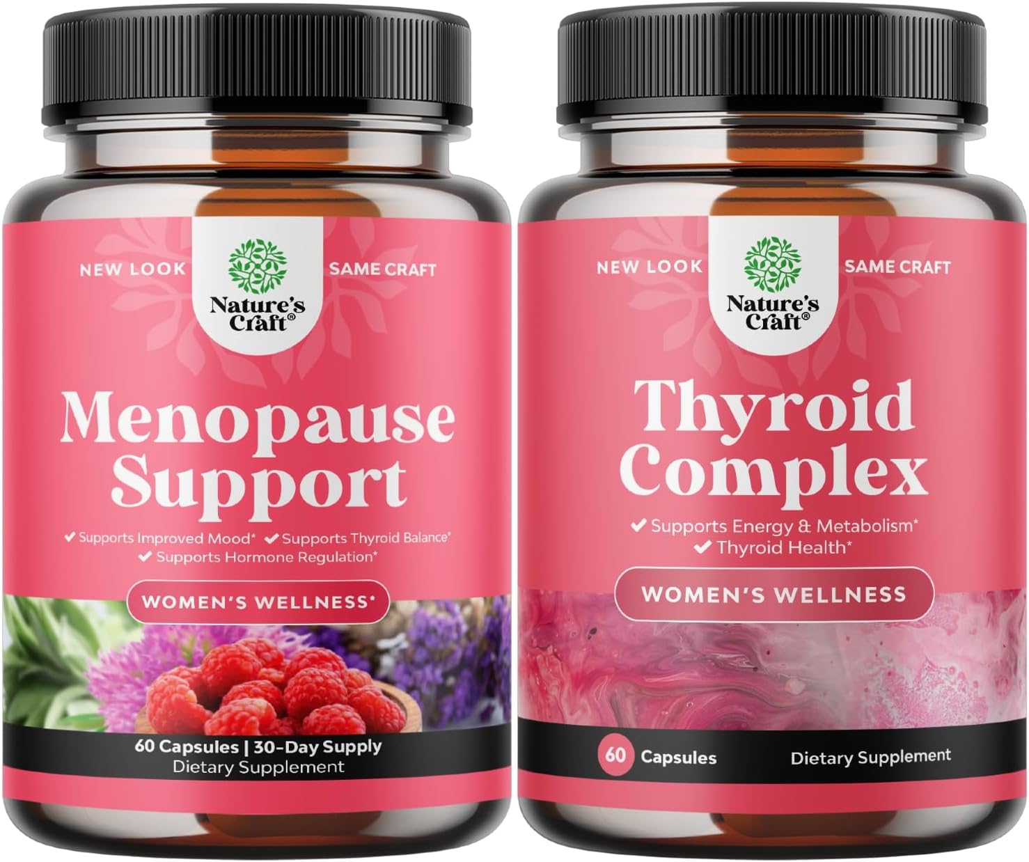 Natures Craft Bundle of Herbal Menopause Supplement and Advanced Thyroid Support for Women with Ashwagandha - Perfect for Estrogen Balance - with Iodine L Tyrosine Rhodiola and Astragalus Root
