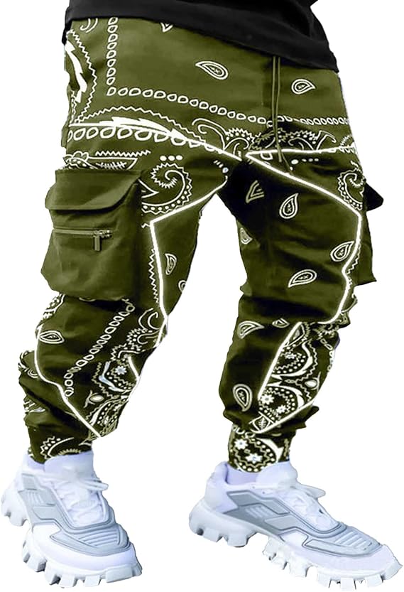 SOMTHRON Men's Bandana Paisly Drawstring Jogger Pants Cashew Printed Sweatpants Skateboard Loose Swag Trousers with Pockets