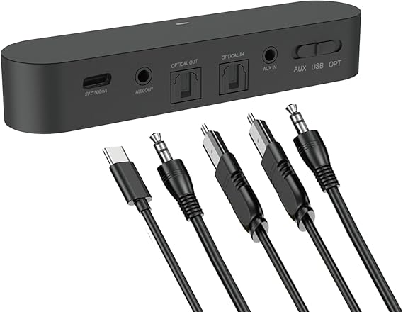 eppfun Auracast Bluetooth 5.4 Transmitter for TV, 96K/24bit Wireless Adapter with Optical/3.5mm AUX/USB Inputs,Encrypted LC3 Audio Radio for Church/Home/School/Company