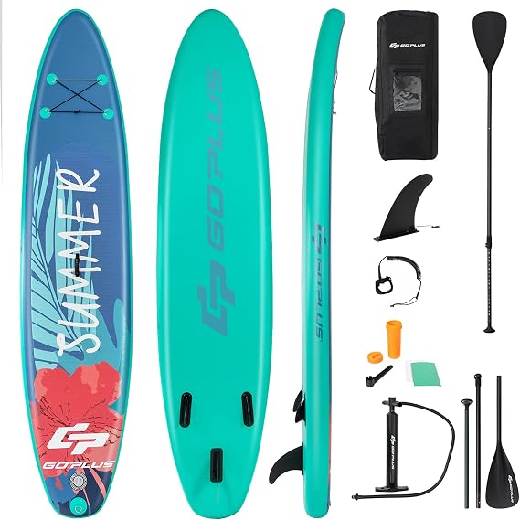 Goplus Inflatable Stand up Paddle Board, 10'/10.5'/11' SUP 6" Thick with Premium Accessories, Adjustable Aluminum Paddle, Leash, Carry Bag, Hand Pump, Removable Fin, ISUP for Adults
