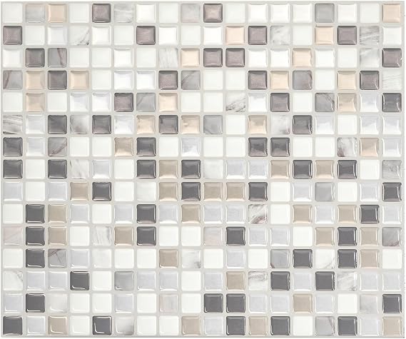 Smart Tiles Peel and Stick backsplash, Mosaic Mocha & White, 11.55"x9.64" | Pack of 5 (3.8 sq ft), Glossy, Heat/Moisture Resistant, Low VOC, Kitchen/Bathroom, Renter Friendly, Made in Canada