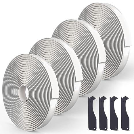 4 Pack Butyl Tape Bulk,1/8" x 3/4" x 30 ft, White Butyl Sealant Tape, Butyl Rubber Caulk Tape, Perfect Butyl Tape RV Window Sealant Tape, Roof Caulk Tape, Butyl Rubber Roll, EPDM Rubbers Roof Patching